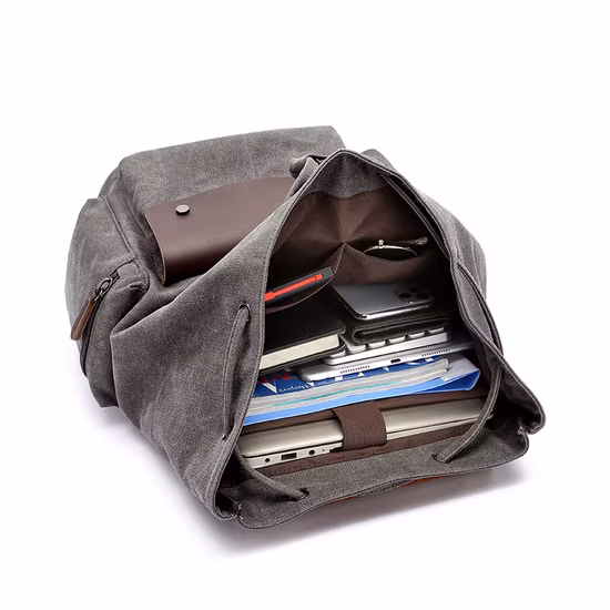 Viaje encerado de encargo del vintage del bolso del ordenador portátil del cuero de la lona del algodón que camina la mochila de lona para los hombres